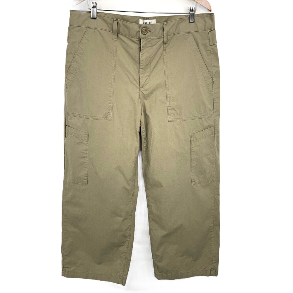 AGOLDE Daria Size 31 Khaki Wide Leg Utility Pants Cargo Ankle High Rise Crop